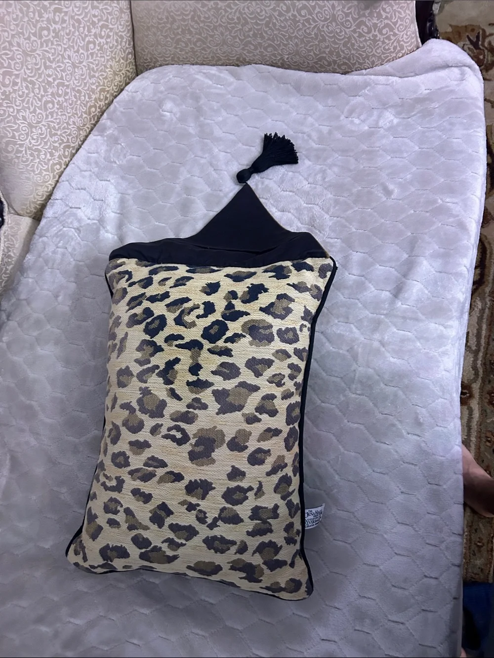 Animal-Print Accent Pillow with Black Tassel - Brown/Cream